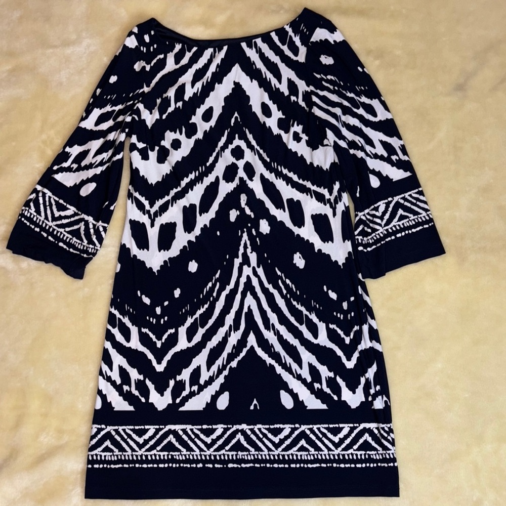 Dark Navy and White Patterned Dress